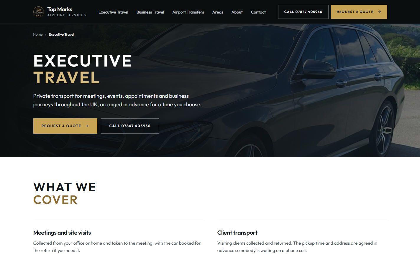 The Executive Travel page of the new site.