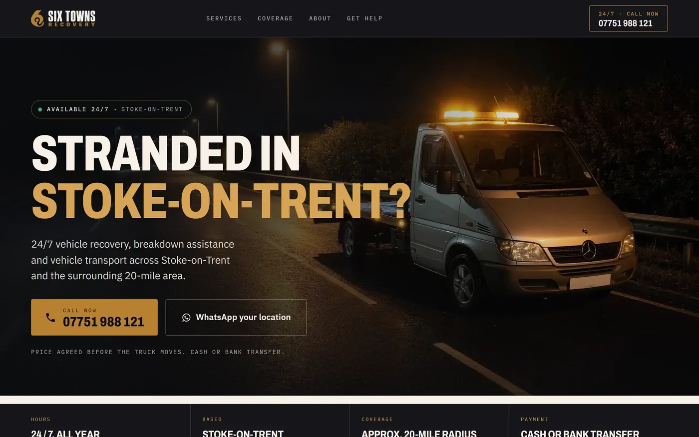 The Six Towns Recovery website on a desktop screen.